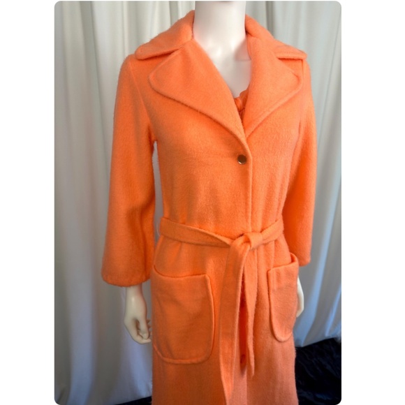 Vintage 60’s 70’s ‘Sears’ Long Fuzzy House Coat in Day Glow Orange Pink • XS/S - Picture 4 of 10